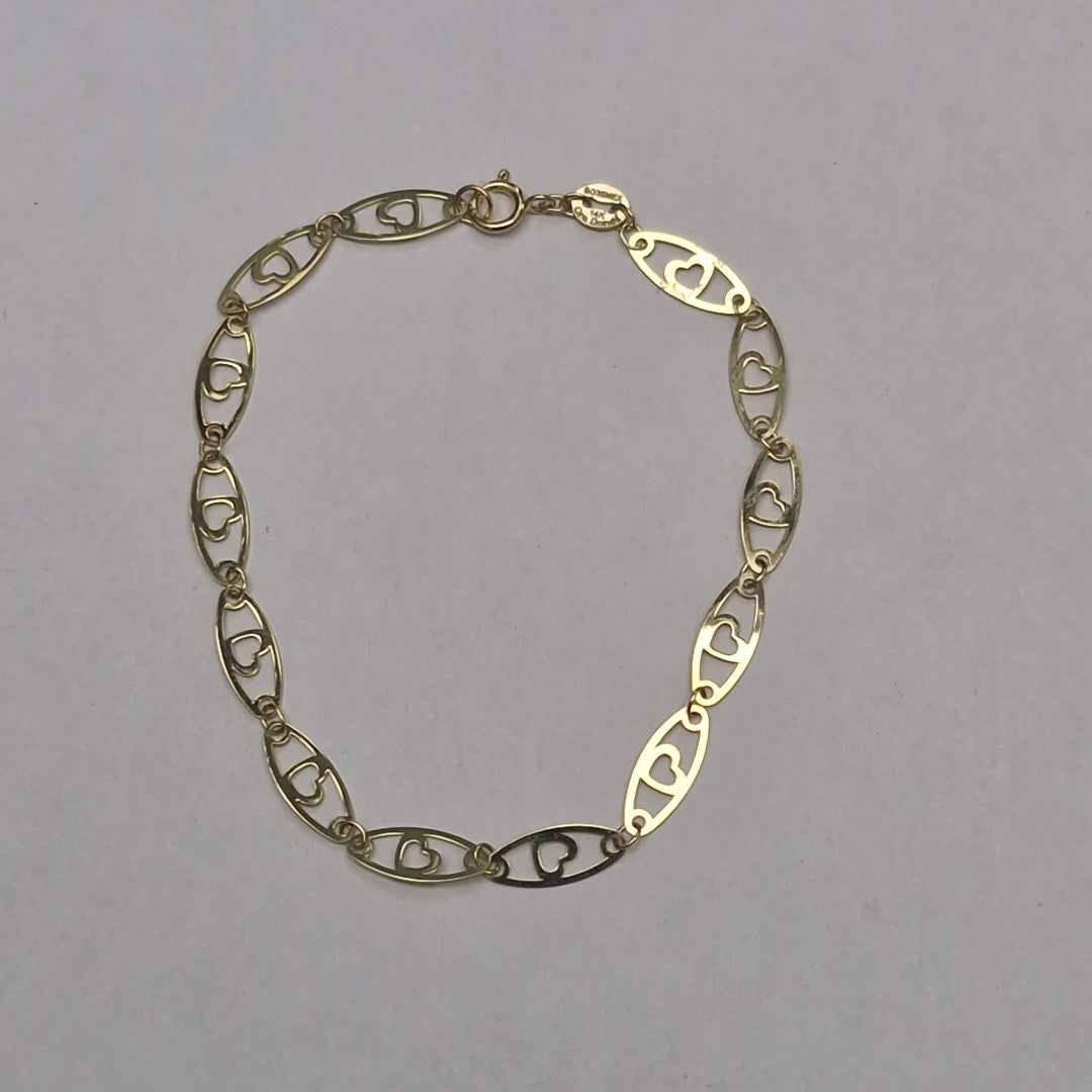 PULSERA TEJIDO ESPECIAL CON CORAZON 14K 18 CM 1.3 GR (NUEVO)