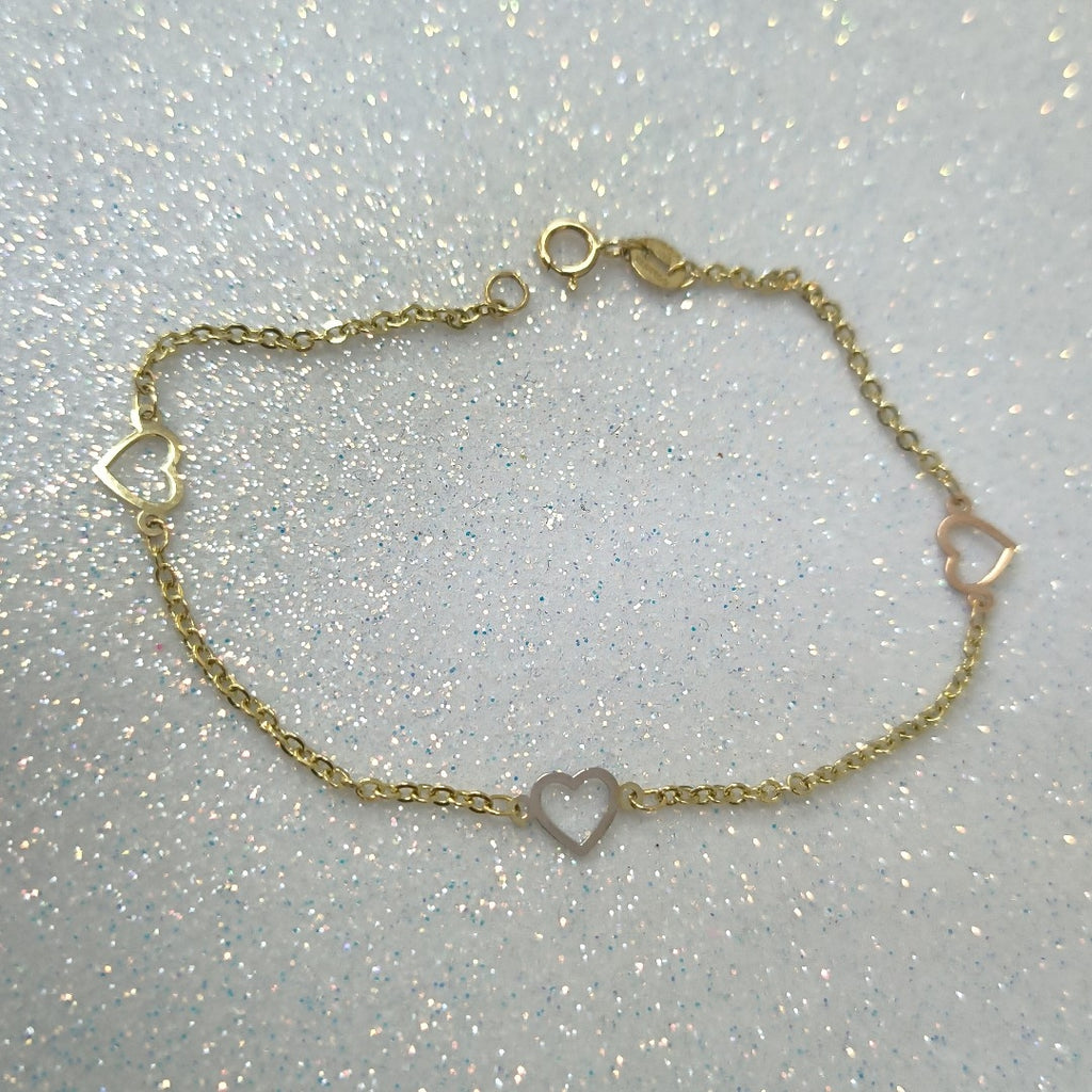 PULSERA ESPECIAL CON CORAZONES 14K 18 CM 1.2 GR (NUEVO)