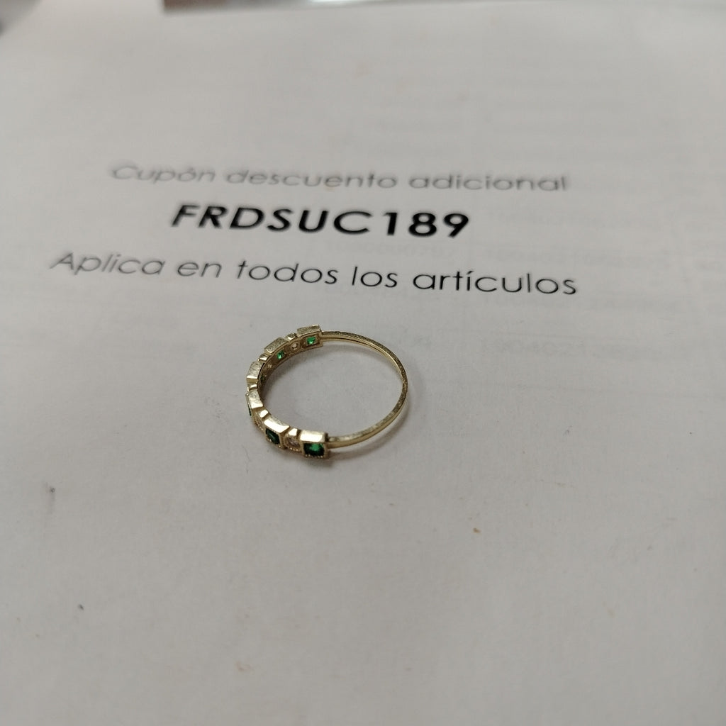 ANILLOS TEJIDO ANILLITO C CIRCONIAS Y PIEDRAS VERDES 14K 9 1.5 GR (NUEVO)