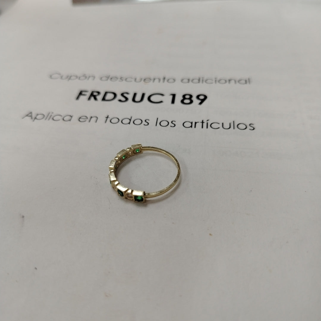 ANILLOS TEJIDO ANILLITO C CIRCONIAS Y PIEDRAS VERDES 14K 9 1.5 GR (NUEVO)