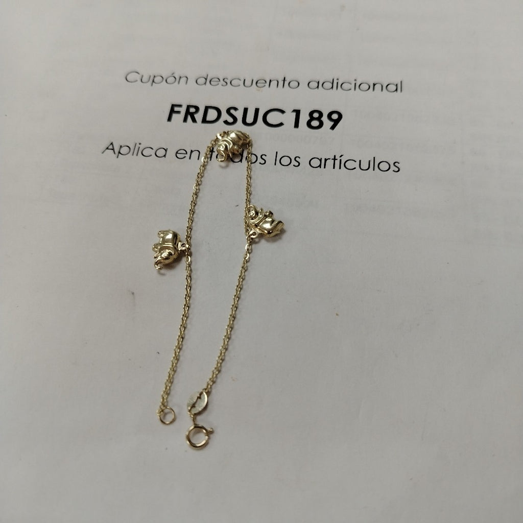 PULSERA ESPECIAL CON DIJES ELEFANTES 10K 18 CM 2.2 GR (NUEVO)