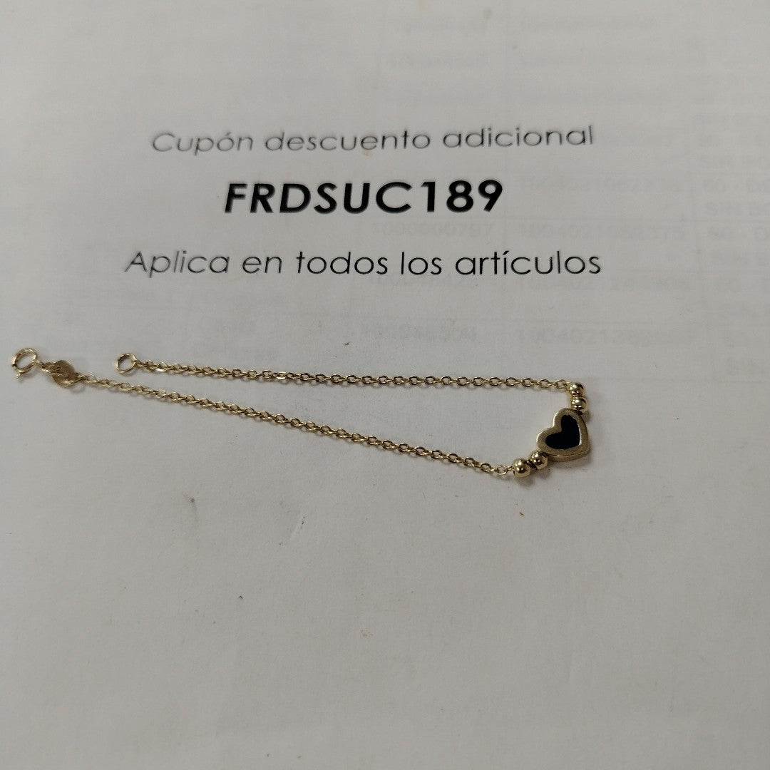 PULSERA TEJIDO ESPECIAL CON FIGURA CORAZON CON ESMALTE AZUL 14K 18 CM 2 GR (NUEVO)