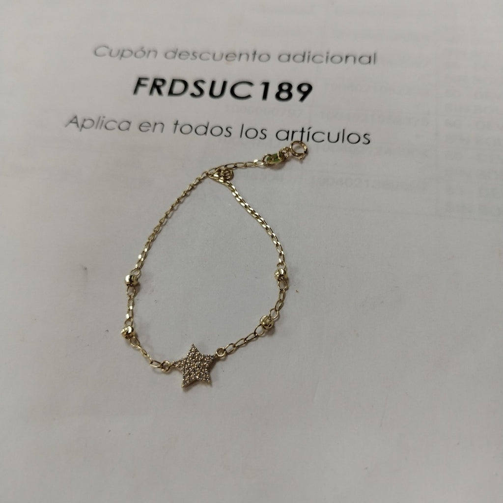 PULSERA ESPECIAL CON ESTRELLA Y CIRCONIAS 14K 18 CM 1.4 GR (NUEVO)