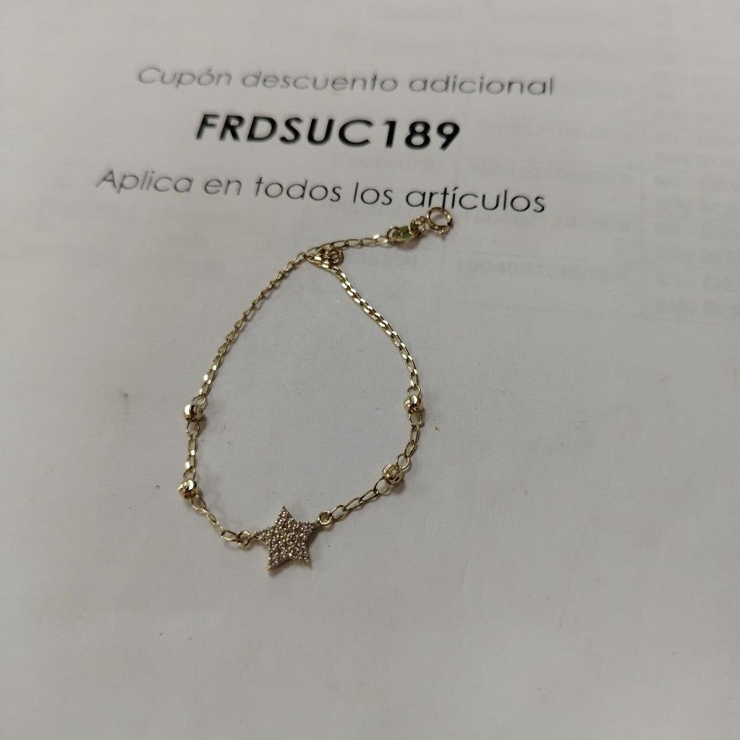 PULSERA ESPECIAL CON ESTRELLA Y CIRCONIAS 14K 18 CM 1.4 GR (NUEVO)
