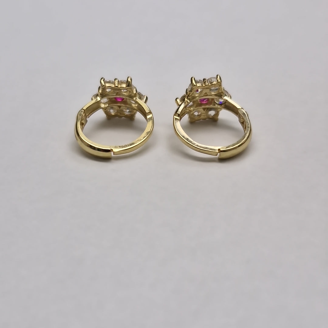 ARETES HUGGIES CON CIRCONIAS Y PIEDRA DE COLOR 14K 1.8 GR (NUEVO)