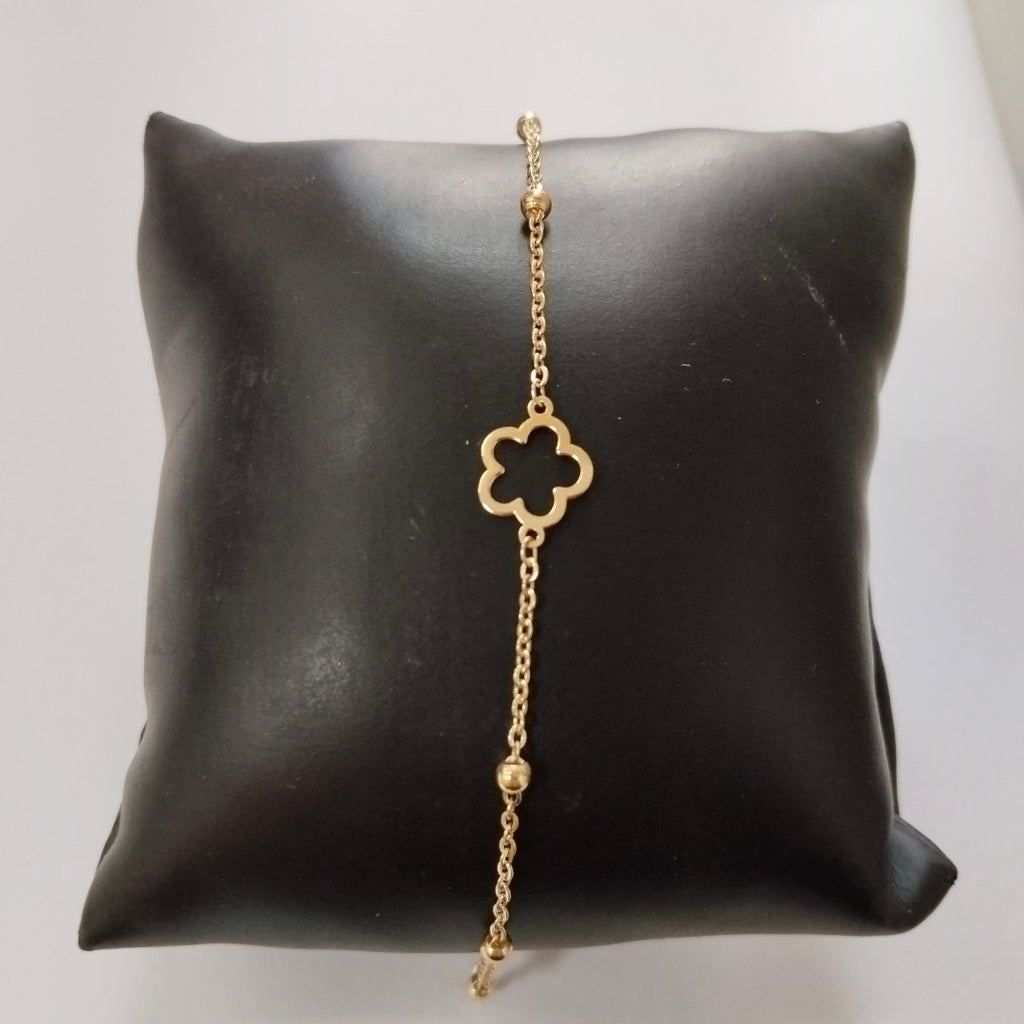 PULSERA TEJIDO ESPECIAL CON FLOR 14K 18 CM 1.6 GR (NUEVO)