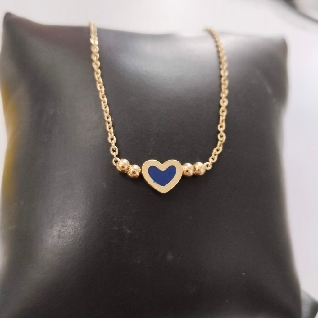PULSERA TEJIDO ESPECIAL CON FIGURA CORAZON CON ESMALTE AZUL 14K 18 CM 2 GR (NUEVO)