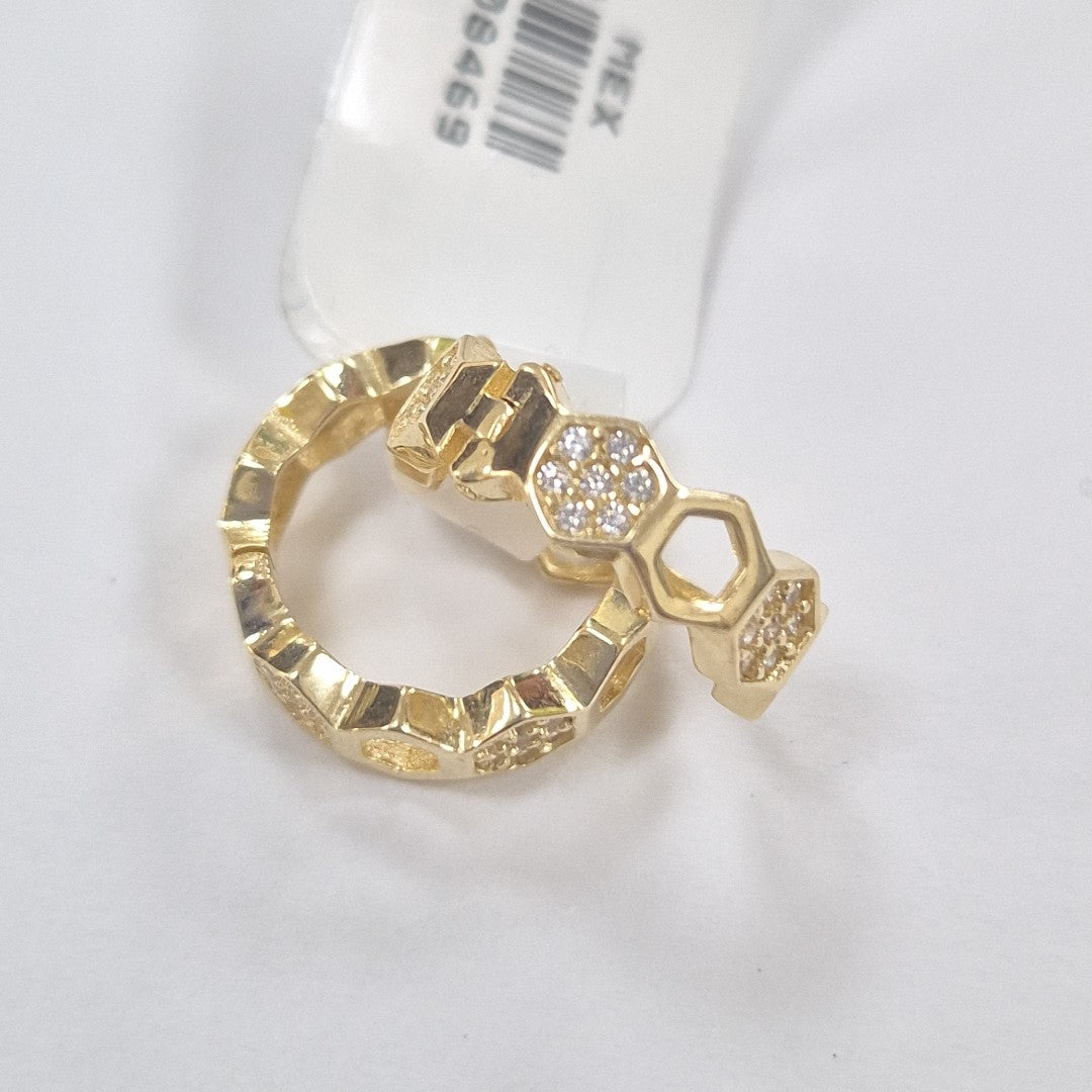ARETES HUGGIES HEXAGONALES C CIRCONIAS 14K 2.8 GR (NUEVO)