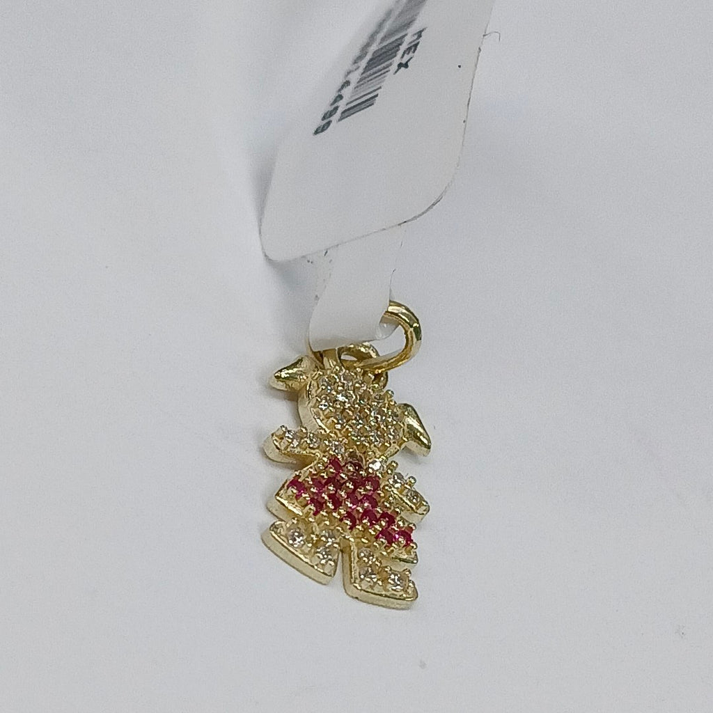 DIJE NIÑA CON CIRCONIAS Y PIEDRAS DE COLOR 10K 1 GR (NUEVO)