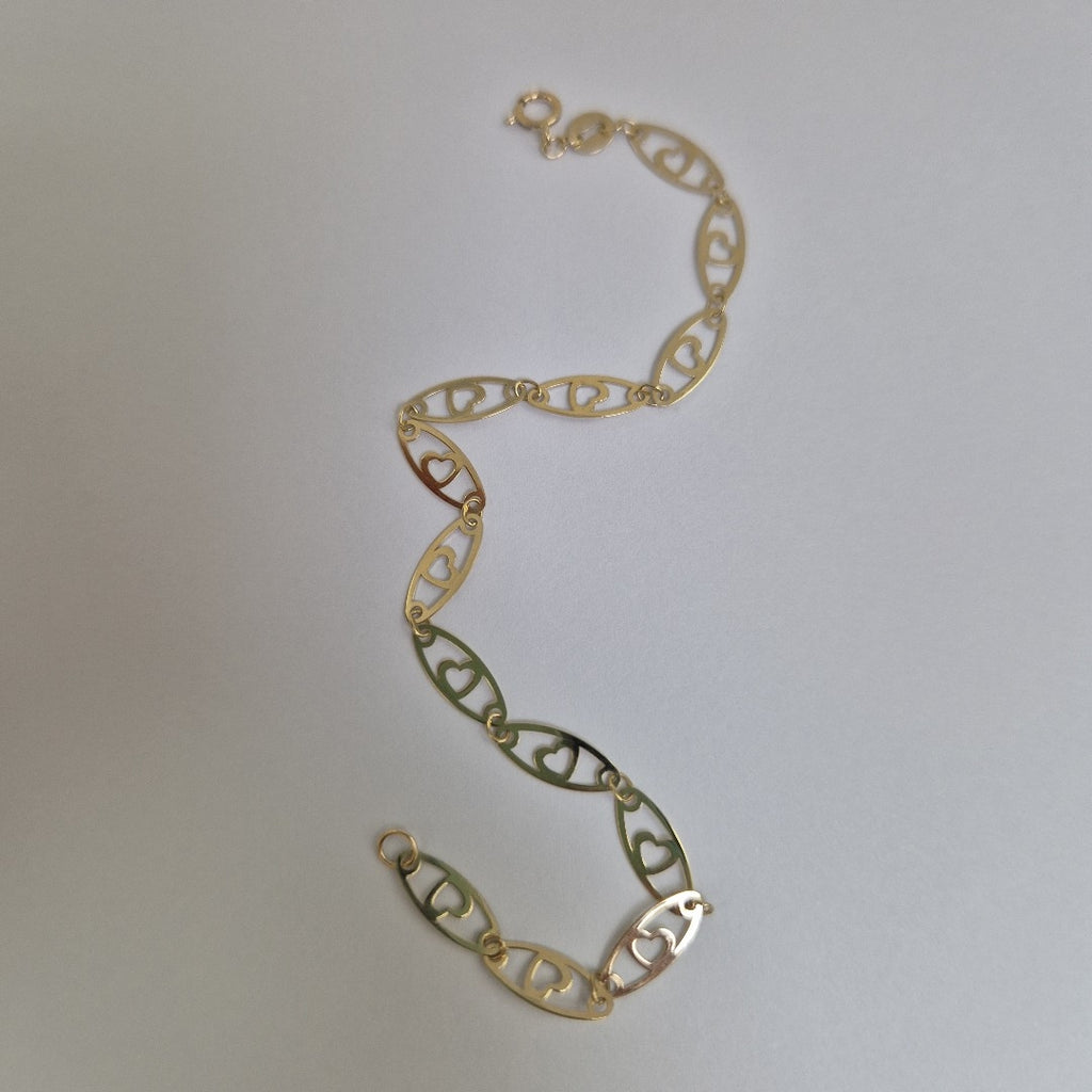 PULSERA TEJIDO ESPECIAL CON CORAZON 14K 18 CM 1.3 GR (NUEVO)