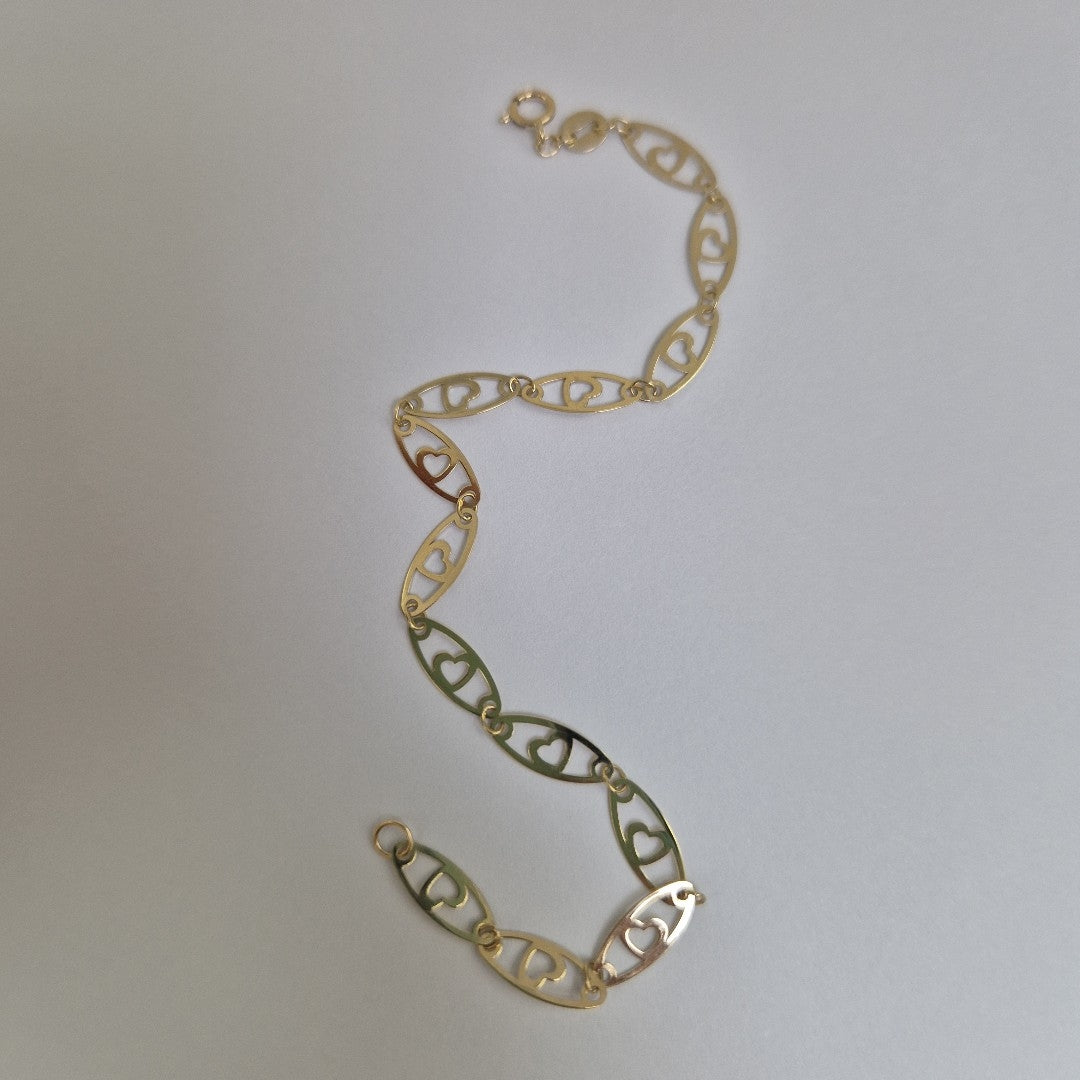PULSERA TEJIDO ESPECIAL CON CORAZON 14K 18 CM 1.3 GR (NUEVO)