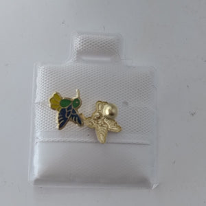 BROQUELES BROQUEL FIG COLIBRI ESMALTE VERDE 14K 0.2138 GR (NUEVO)