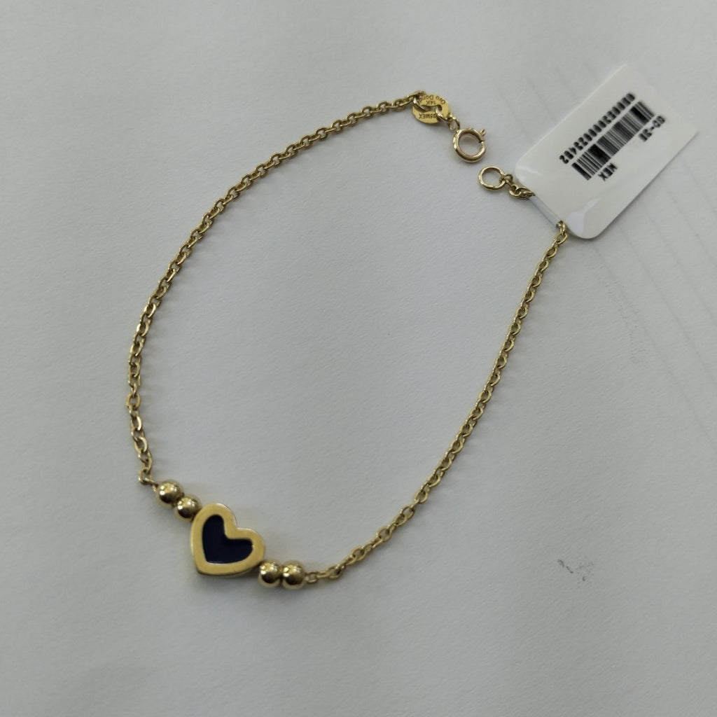 PULSERA TEJIDO ESPECIAL CON FIGURA CORAZON CON ESMALTE AZUL 14K 18 CM 1.9 GR (NUEVO)