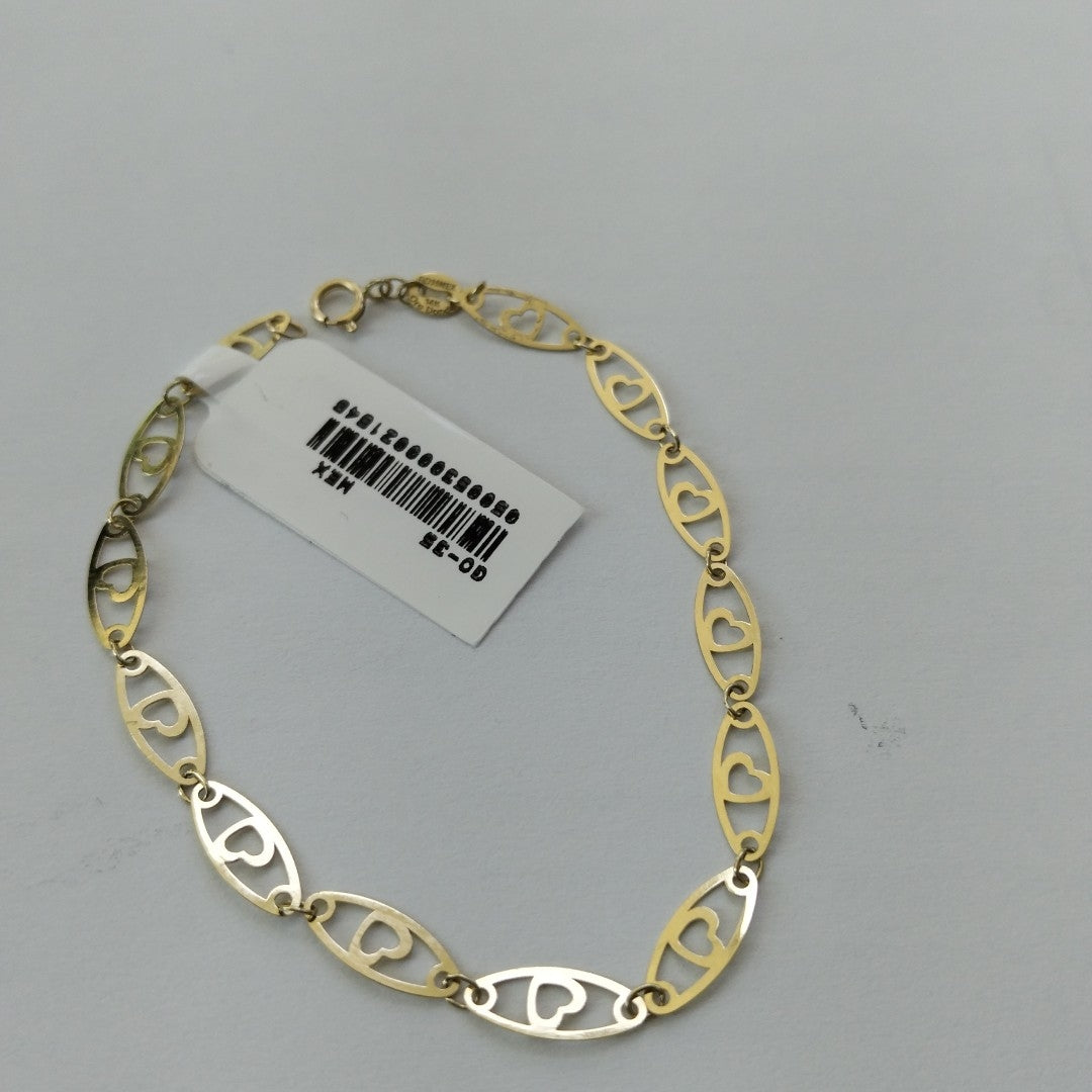 PULSERA TEJIDO ESPECIAL CON CORAZON 14K 18 CM 1.3 GR (NUEVO)