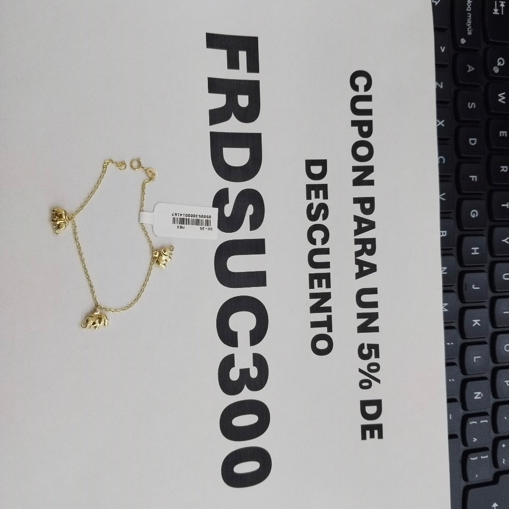 PULSERA ESPECIAL CON DIJES ELEFANTES 10K 18 CM 2.1 GR (NUEVO)