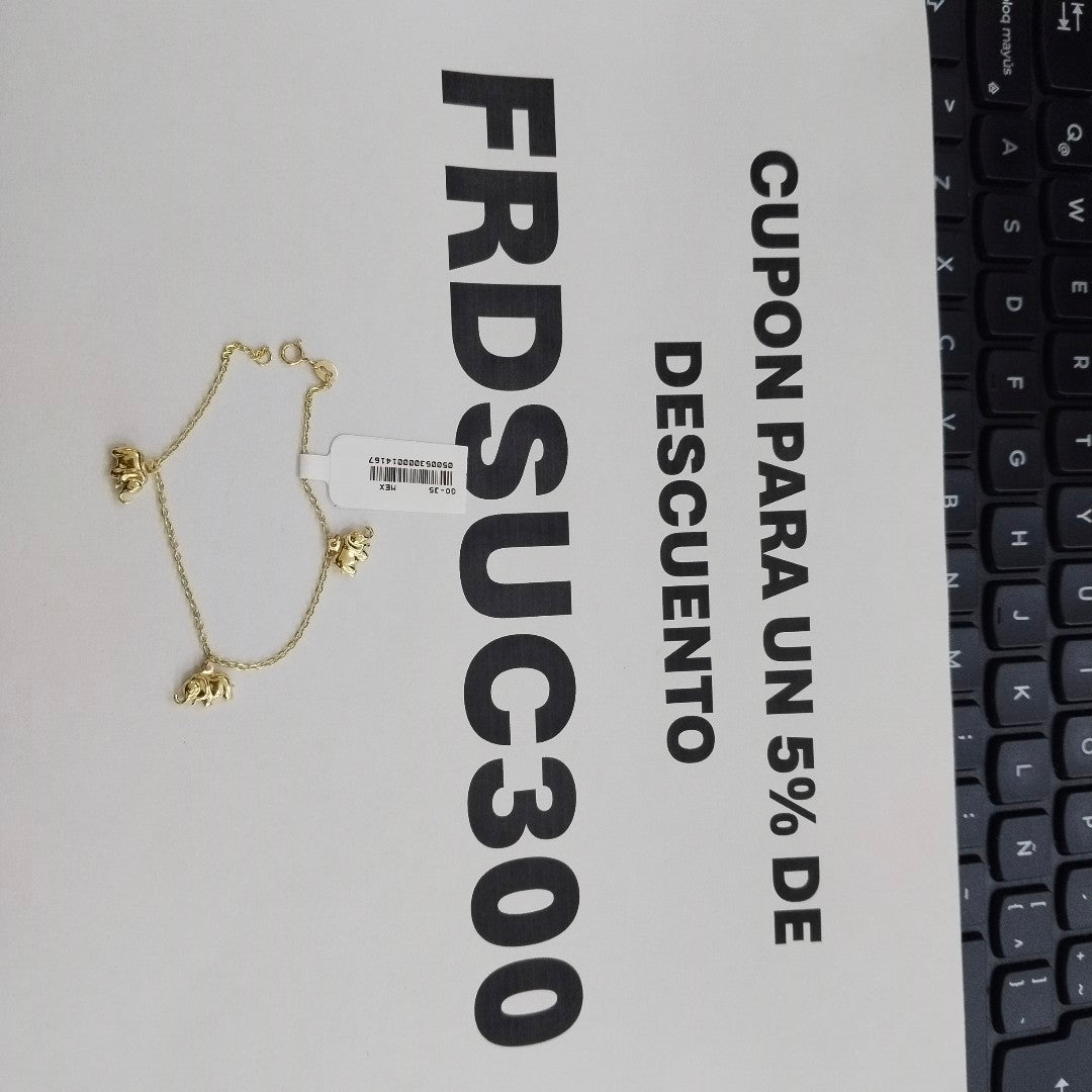 PULSERA ESPECIAL CON DIJES ELEFANTES 10K 18 CM 2.1 GR (NUEVO)