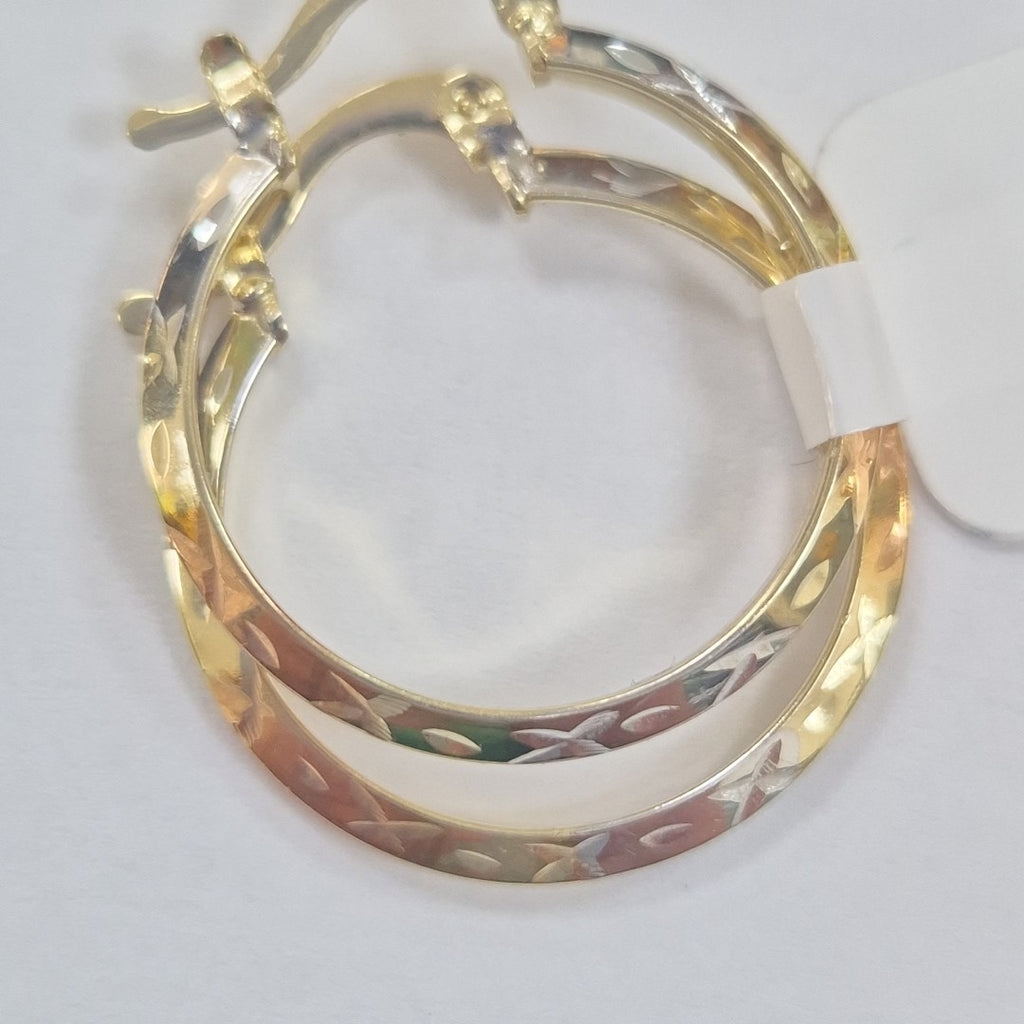 ARETES TEJIDO ARRACADAS BISELADAS COMBINADAS 14K 1.4 GR (NUEVO)