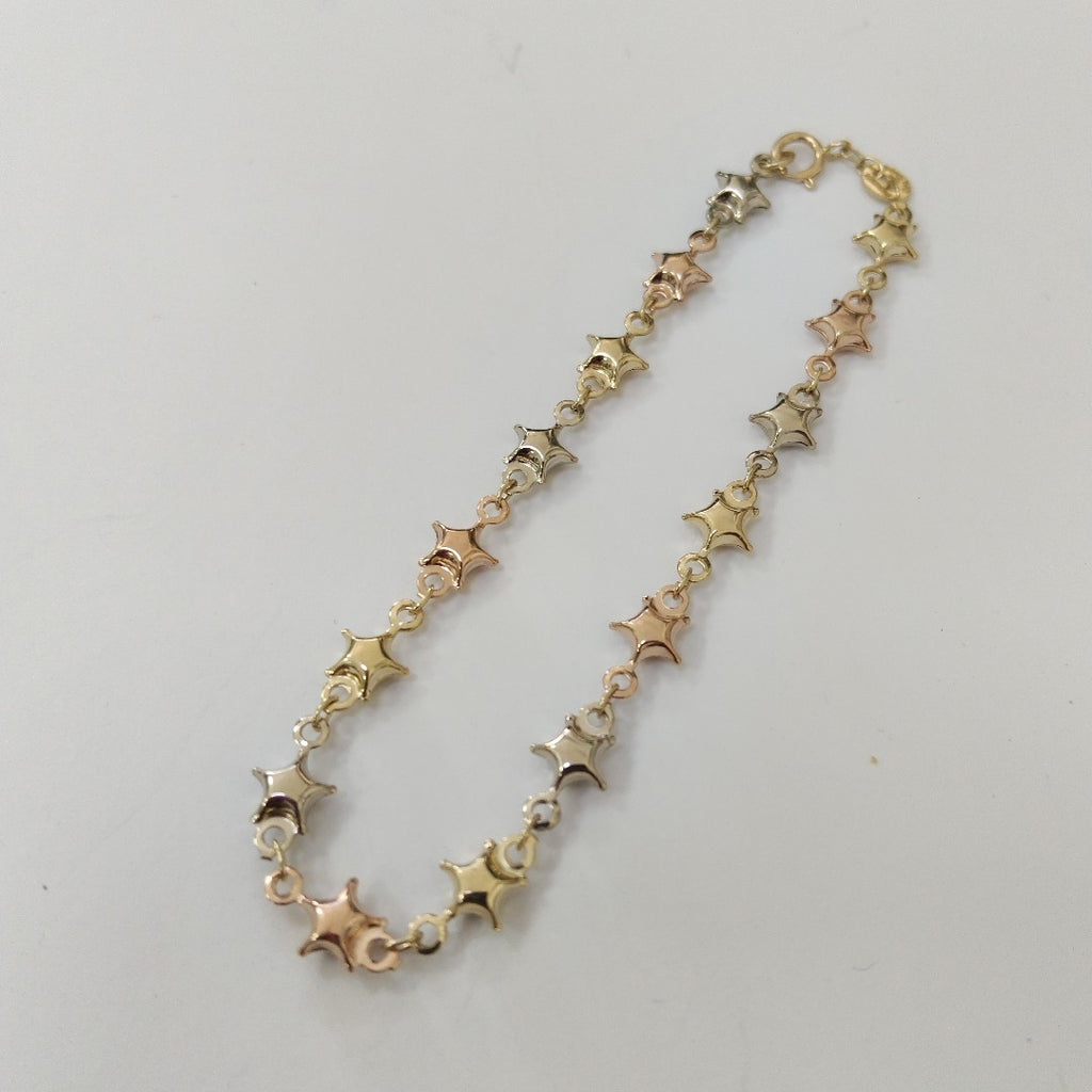 PULSERA TEJIDO ESPECIAL ESTRELLAS COMBINADAS 14K 18 CM 2.3 GR (NUEVO)
