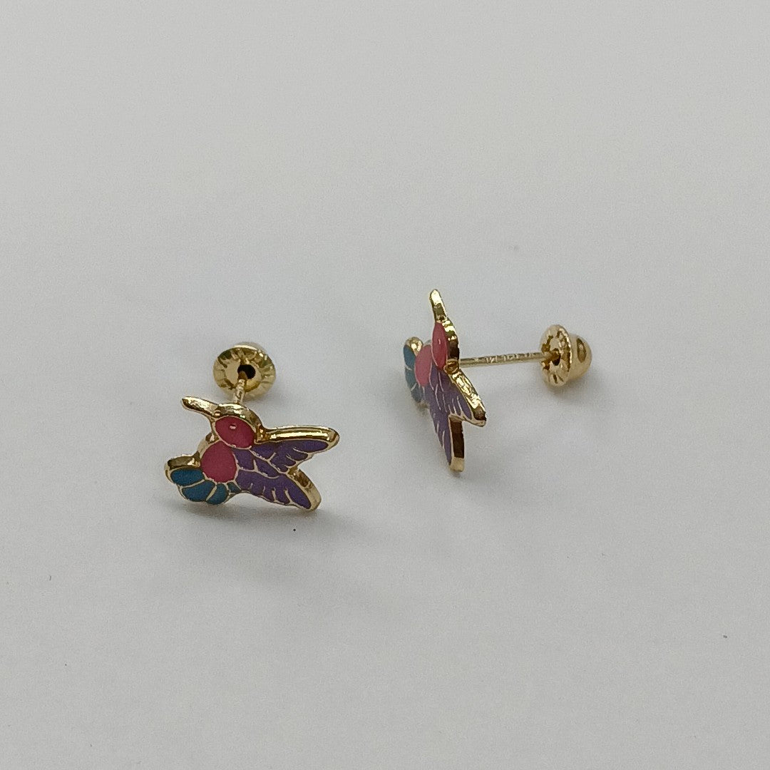 BROQUELES BROQUEL FIG COLIBRI ESMALTE ROSA 14K 0.2138 GR (NUEVO)