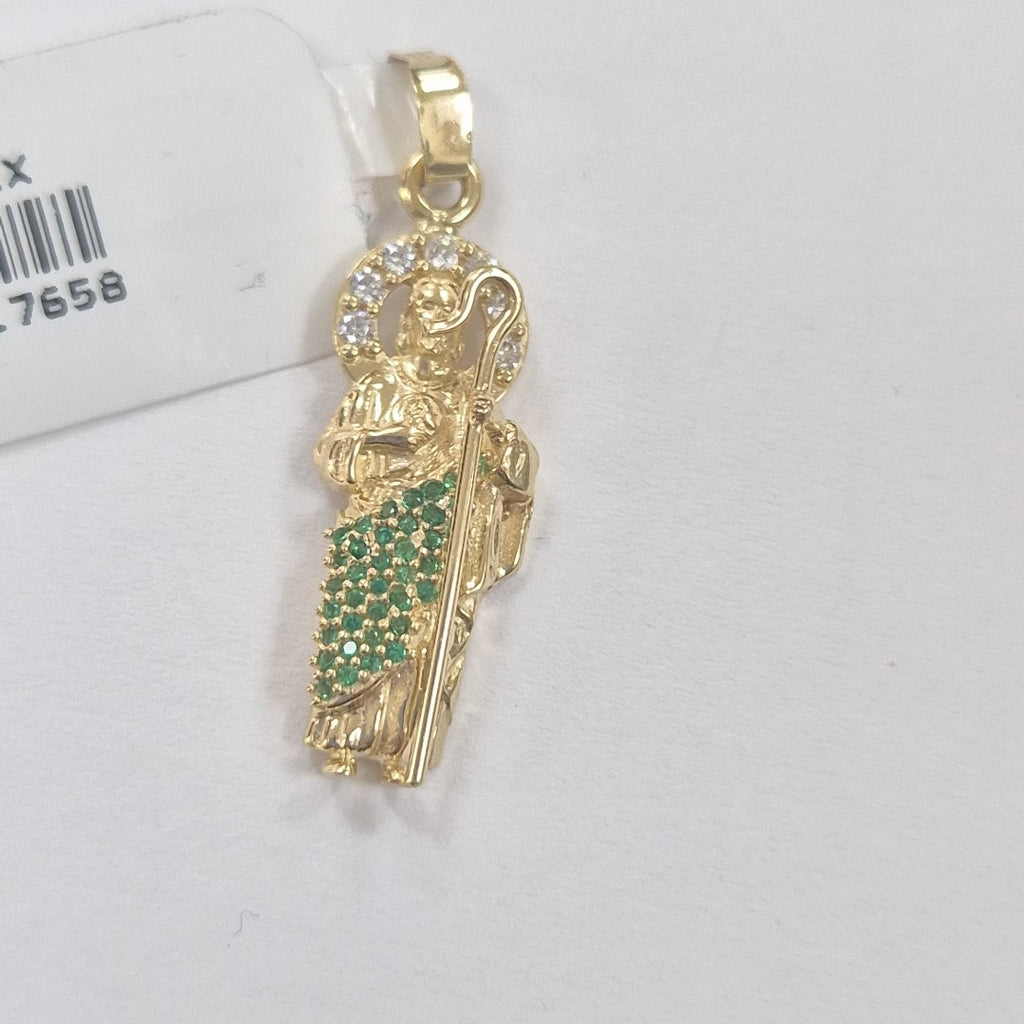 DIJE SAN JUDAS CON PIEDRAS DE COLOR 14K 1.7 GR (NUEVO)