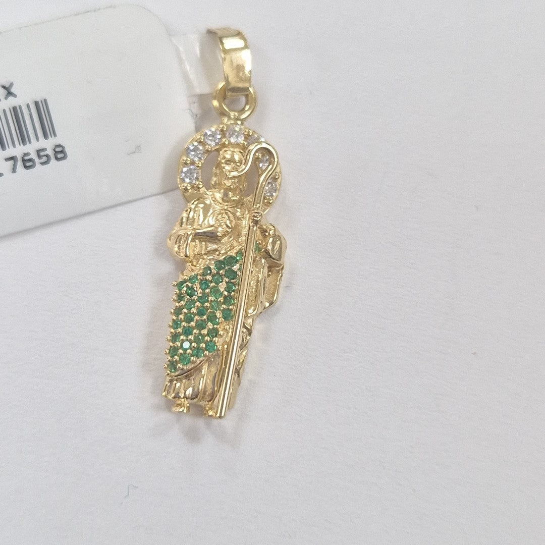 DIJE SAN JUDAS CON PIEDRAS DE COLOR 14K 1.7 GR (NUEVO)