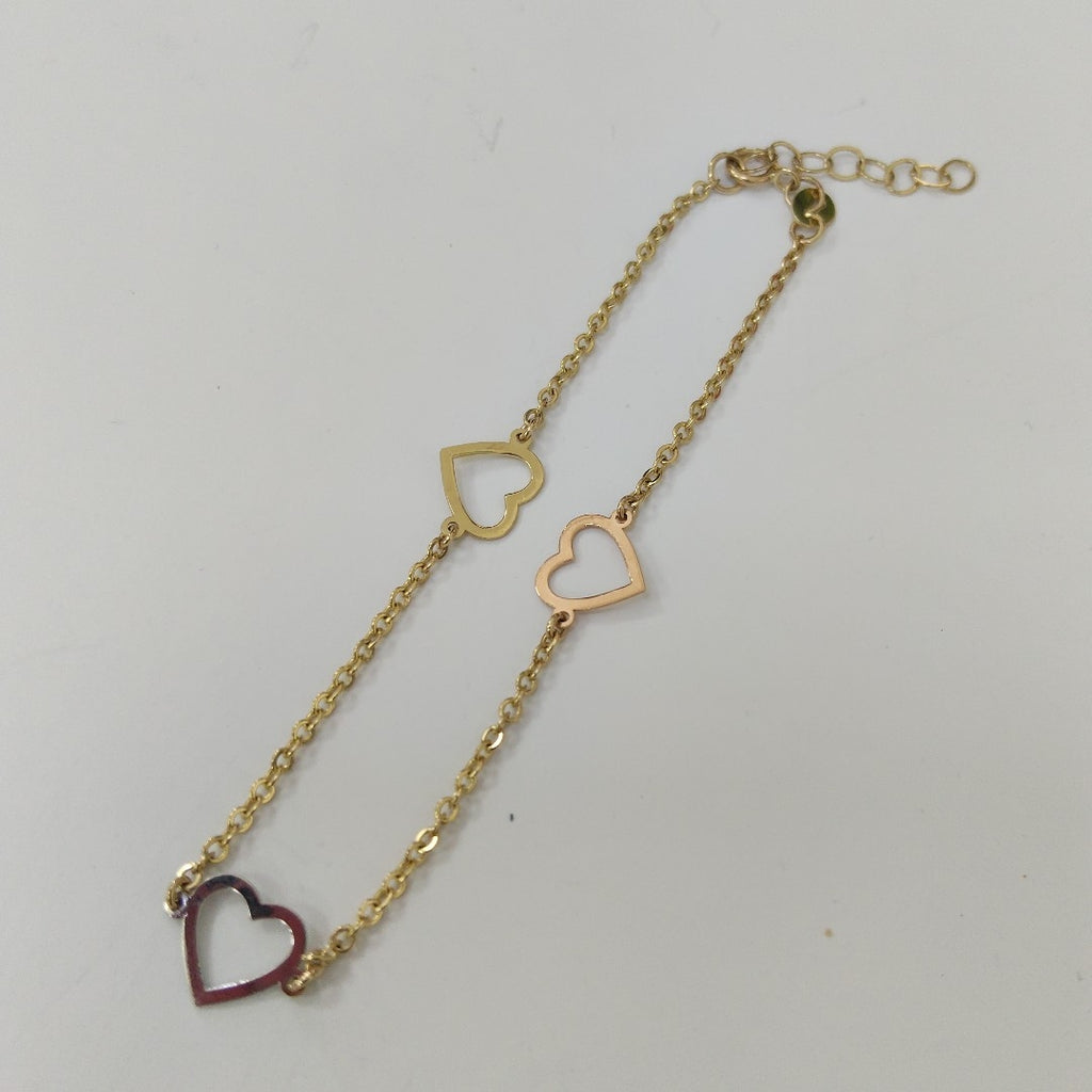 PULSERA ESPECIAL CON CORAZONES CONBINADOS 14K 18 CM 1.7 GR (NUEVO)