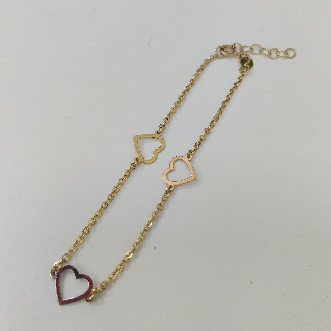 PULSERA ESPECIAL CON CORAZONES CONBINADOS 14K 18 CM 1.7 GR (NUEVO)