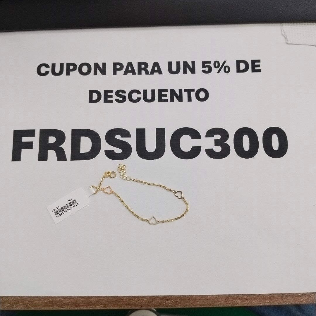 PULSERA ESPECIAL CON CORAZONES 10K 18 CM 1.3 GR (NUEVO)