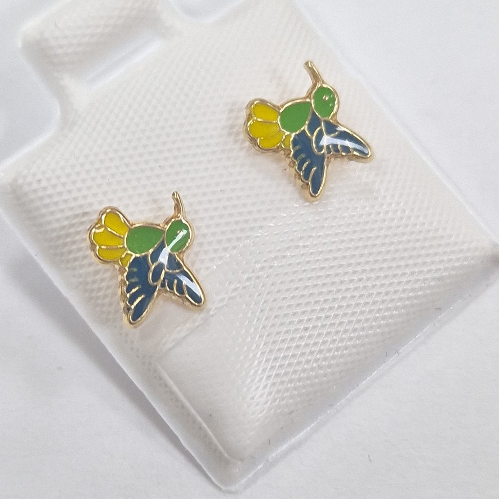 BROQUELES BROQUEL FIG COLIBRI ESMALTE VERDE 14K 0.2138 GR (NUEVO)