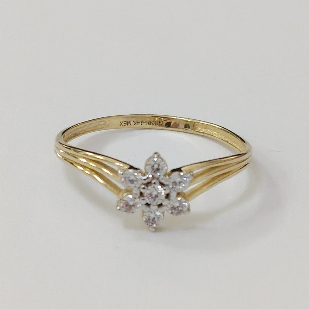 ANILLO ANILLITO FLOR C CIRCONIAS 14K 9 TALLA 1.4 GR (NUEVO)