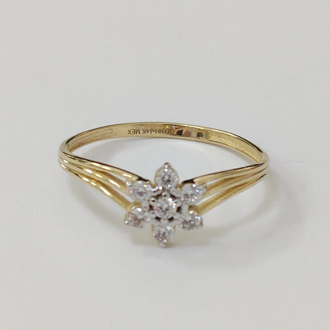 ANILLO ANILLITO FLOR C CIRCONIAS 14K 9 TALLA 1.4 GR (NUEVO)