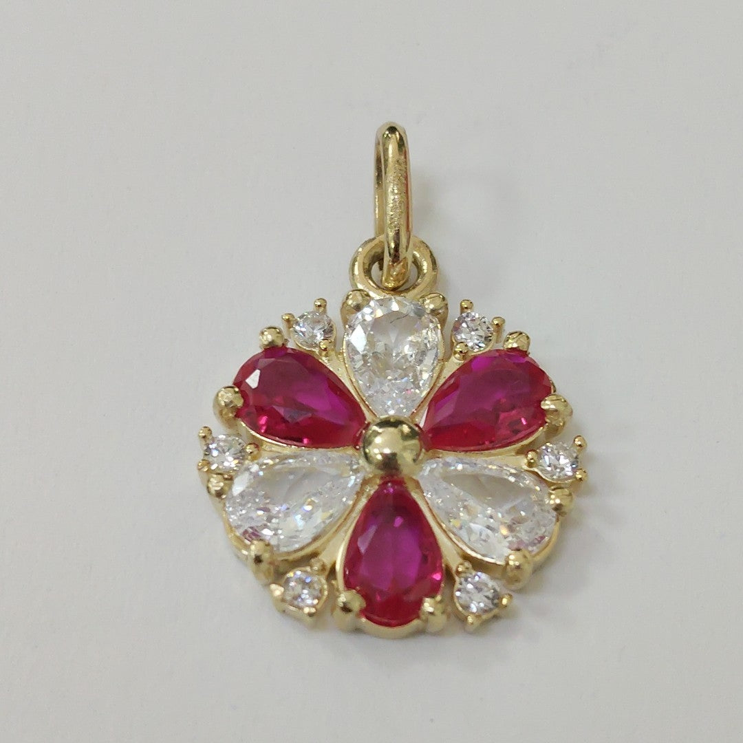 DIJE FLOR CIRCONIAS Y PIEDRAS DE COLOR 14K 2.8 GR (NUEVO)