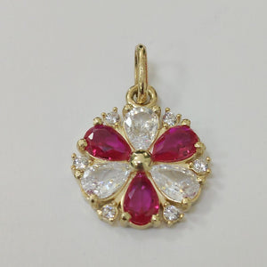 DIJE FLOR CIRCONIAS Y PIEDRAS DE COLOR 14K 2.8 GR (NUEVO)