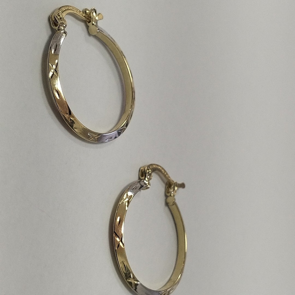 ARETES TEJIDO ARRACADAS BISELADAS COMBINADAS 14K 1.4 GR (NUEVO)