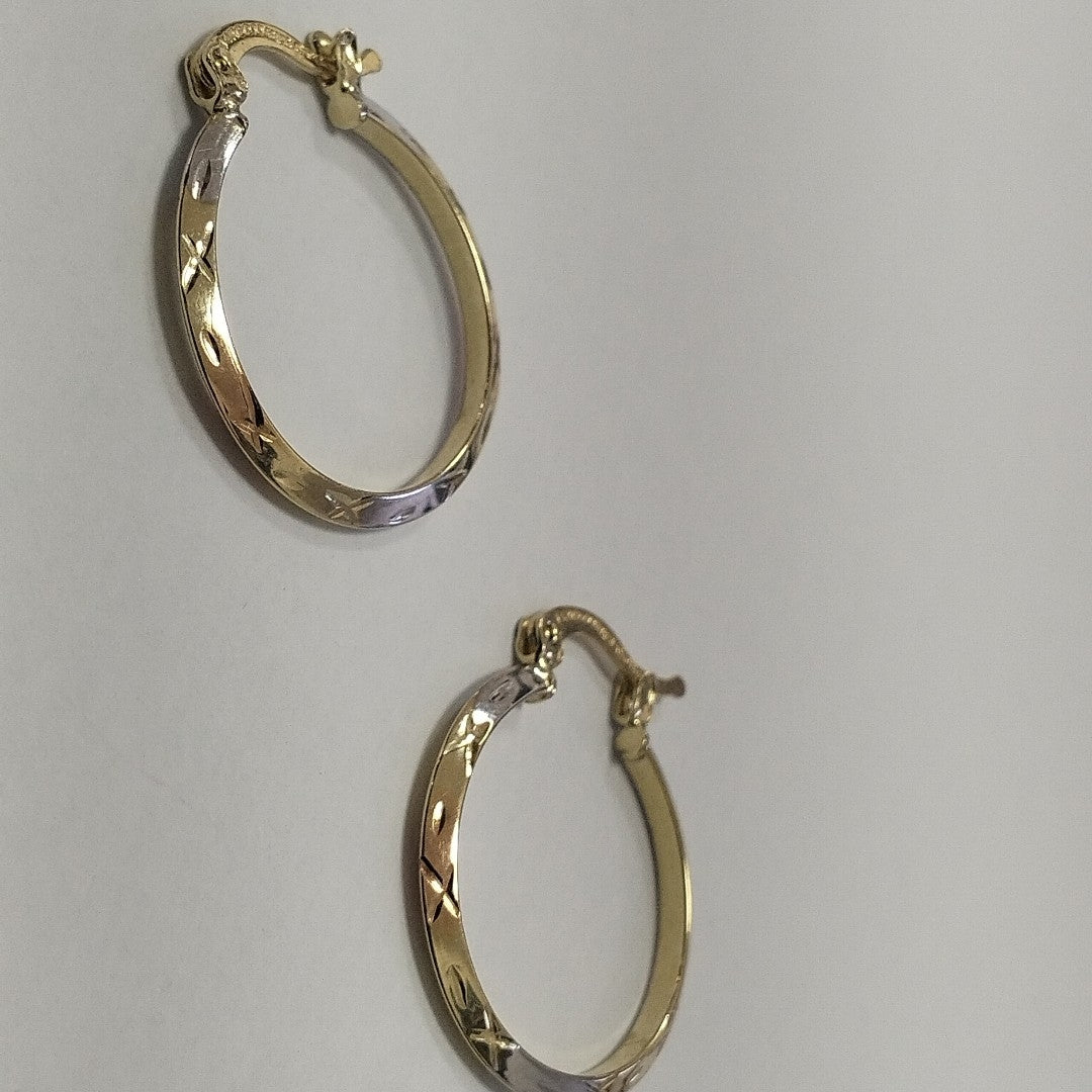 ARETES TEJIDO ARRACADAS BISELADAS COMBINADAS 14K 1.4 GR (NUEVO)