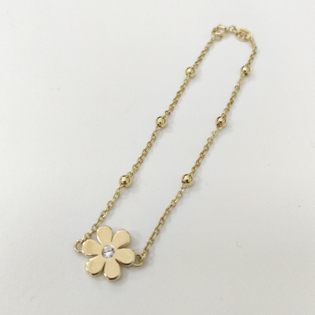 PULSERA TEJIDO ESPECIAL FLOR CON CIRCONIA 14K 18 CM 2.7 GR (NUEVO)
