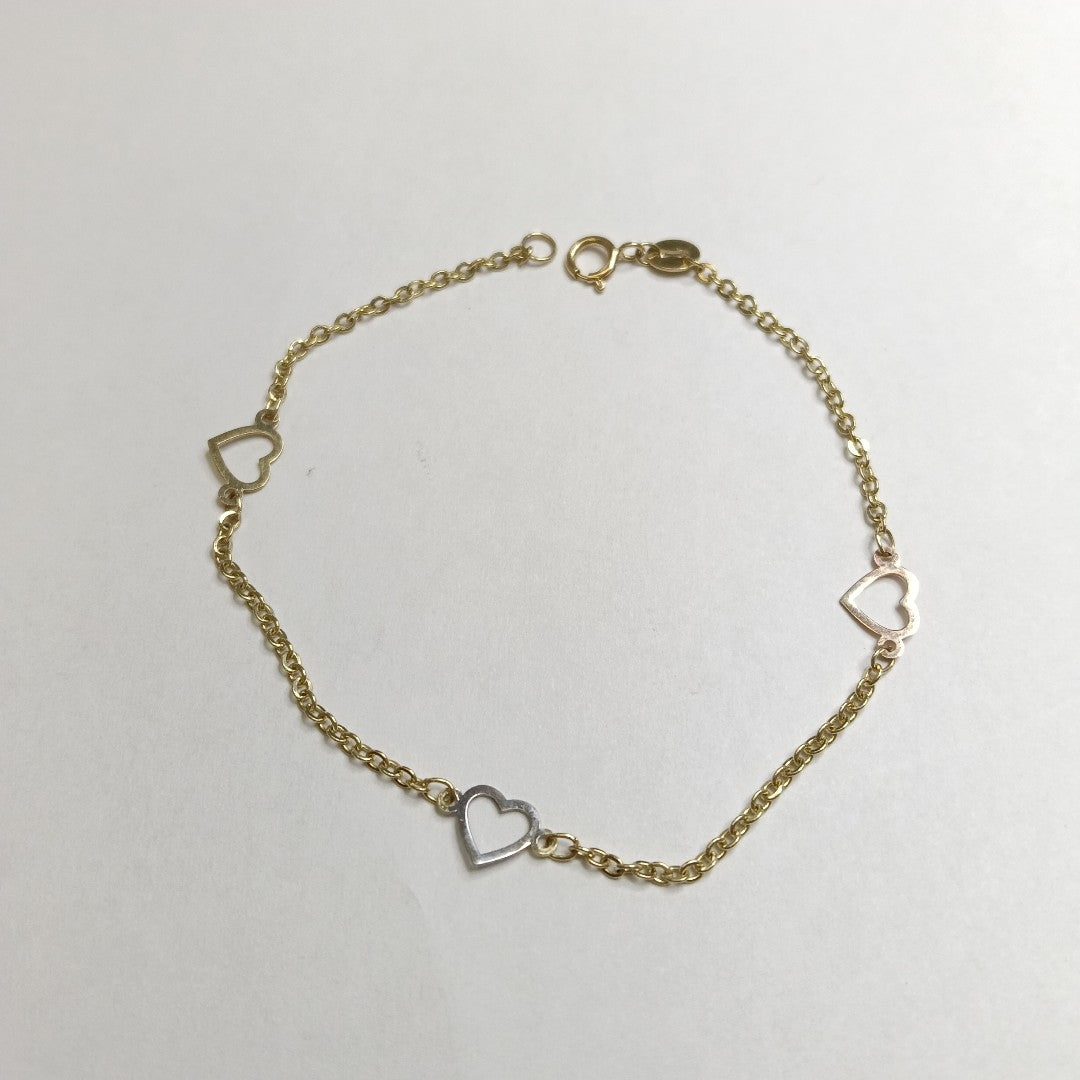 PULSERA ESPECIAL CON CORAZONES 14K 18 CM 1.3 GR (NUEVO)