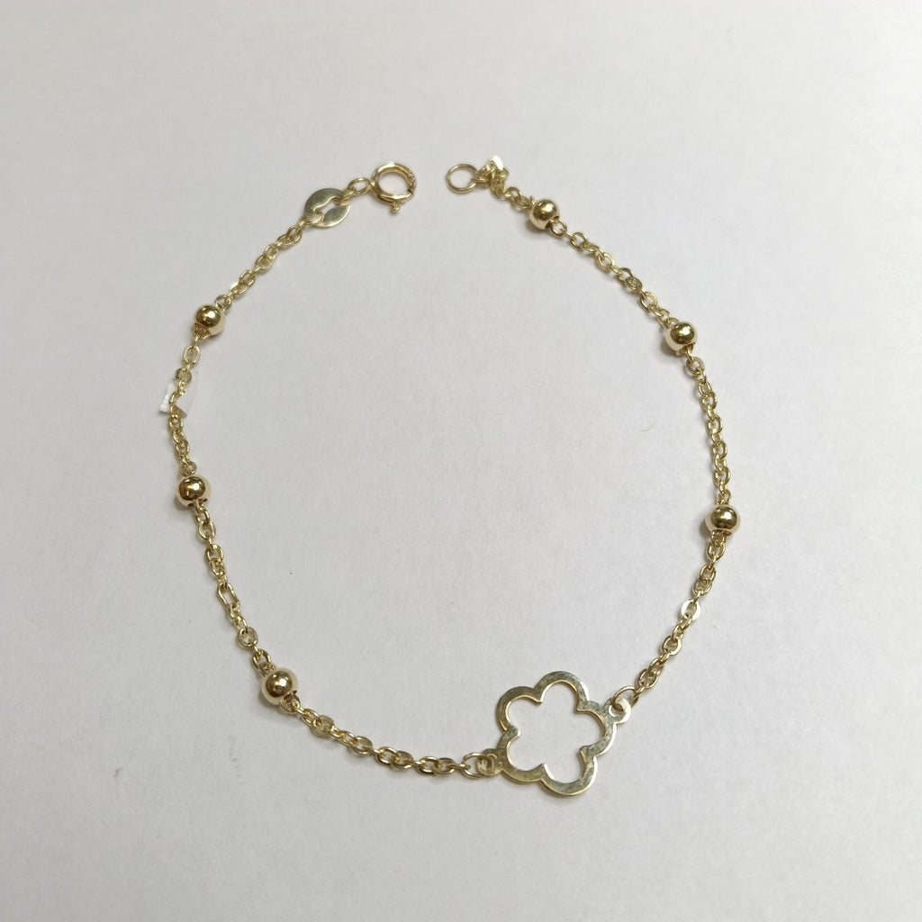 PULSERA TEJIDO ESPECIAL CON FLOR 14K 18 CM 1.6 GR (NUEVO)