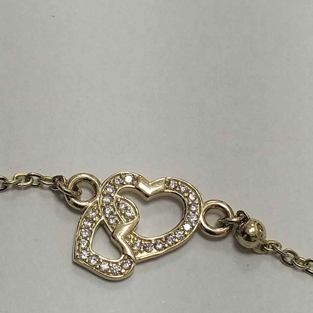 PULSERA TEJIDO ESPECIAL CORAZONES CON CIRCONIAS 14K 18 CM 2.3 GR (NUEVO)