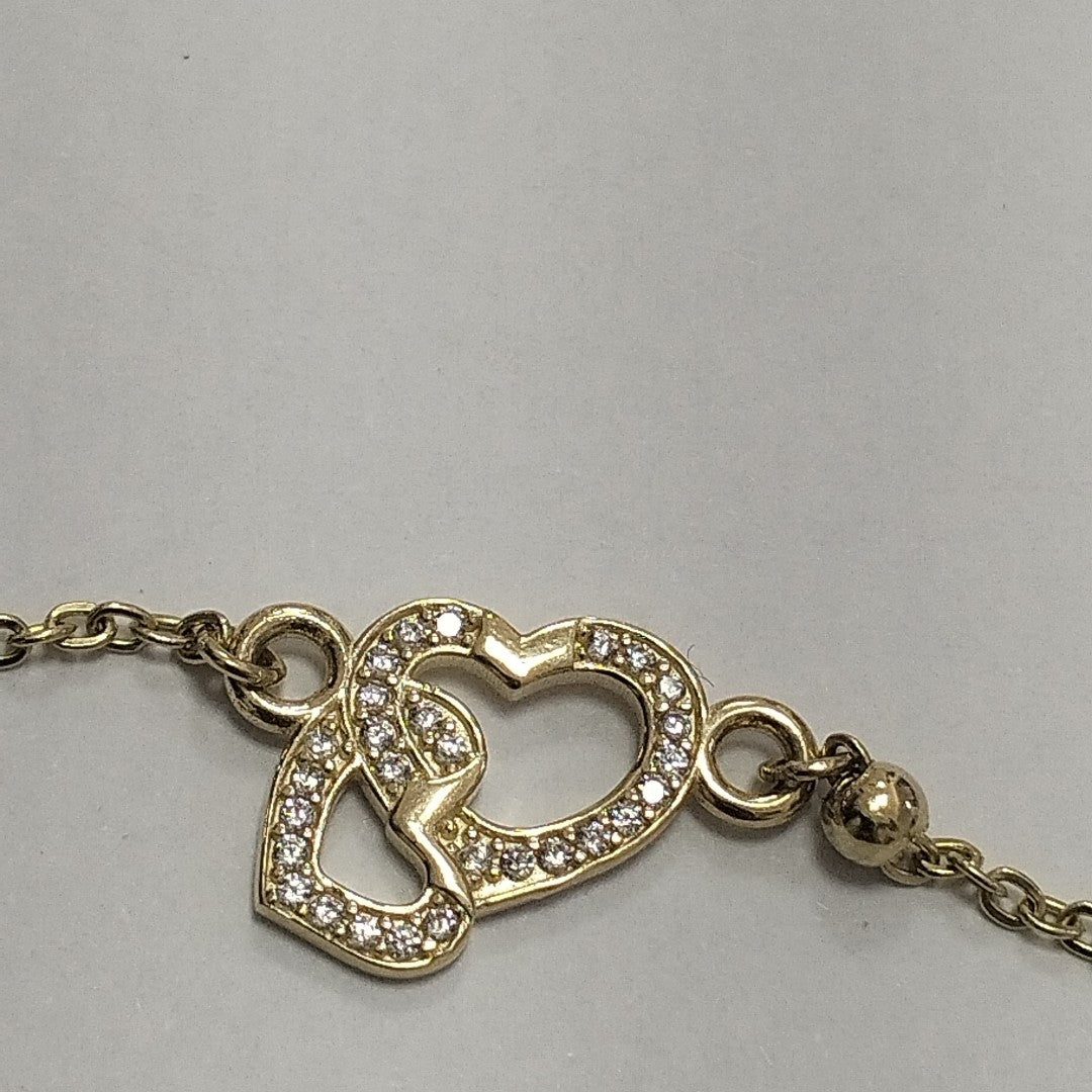 PULSERA TEJIDO ESPECIAL CORAZONES CON CIRCONIAS 14K 18 CM 2.3 GR (NUEVO)