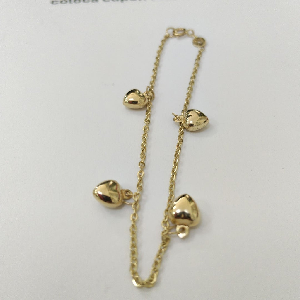 PULSERA ESP CON FIG CORAZONES 14K 18 CM 1.8 GR (NUEVO)