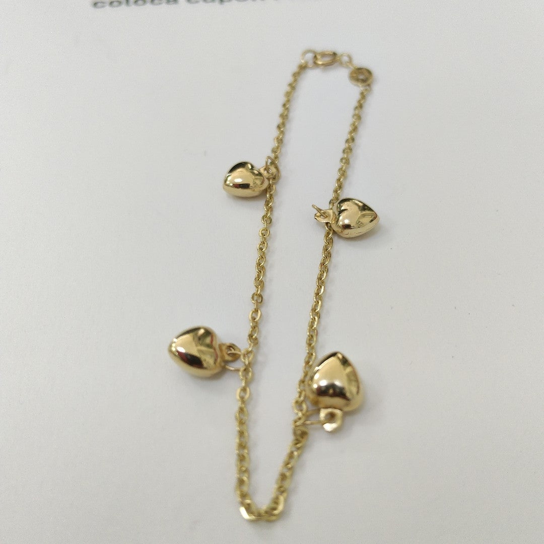 PULSERA ESP CON FIG CORAZONES 14K 18 CM 1.8 GR (NUEVO)