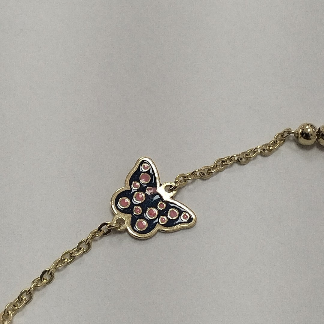 PULSERA TEJIDO ESPECIAL MARIPOSA CON ESMALTE 14K 18 CM 1.9 GR (NUEVO)