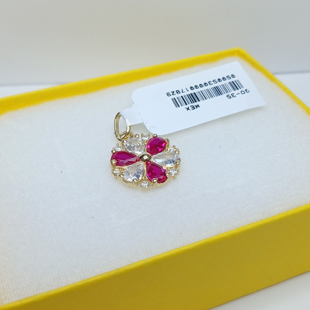 DIJE FLOR CIRCONIAS Y PIEDRAS DE COLOR 14K 2.5 GR (NUEVO)