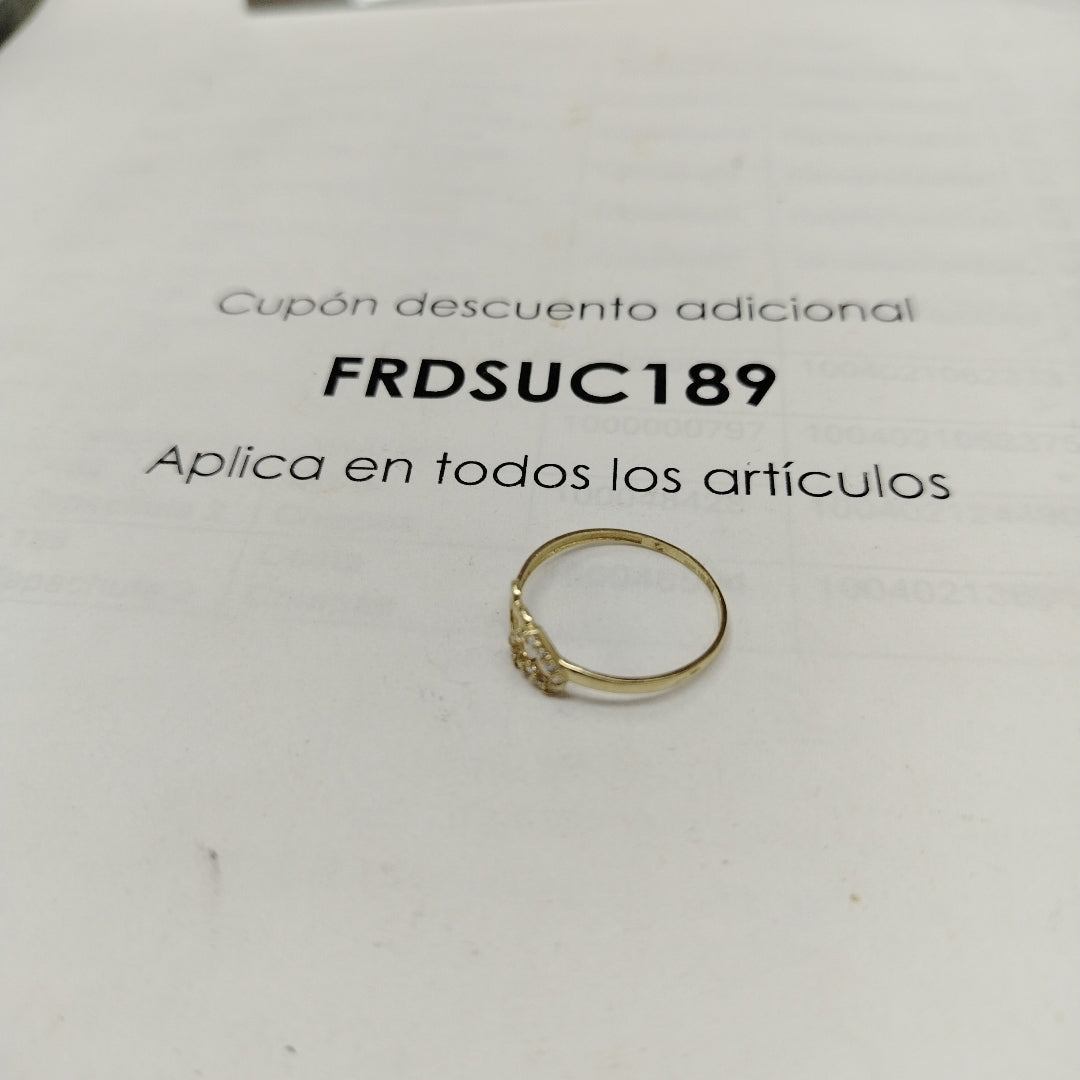 ANILLO ANILLITO CORAZONES UNIDOS C CIRCONIAS 14K 8 TALLA 0.9 GR (NUEVO)