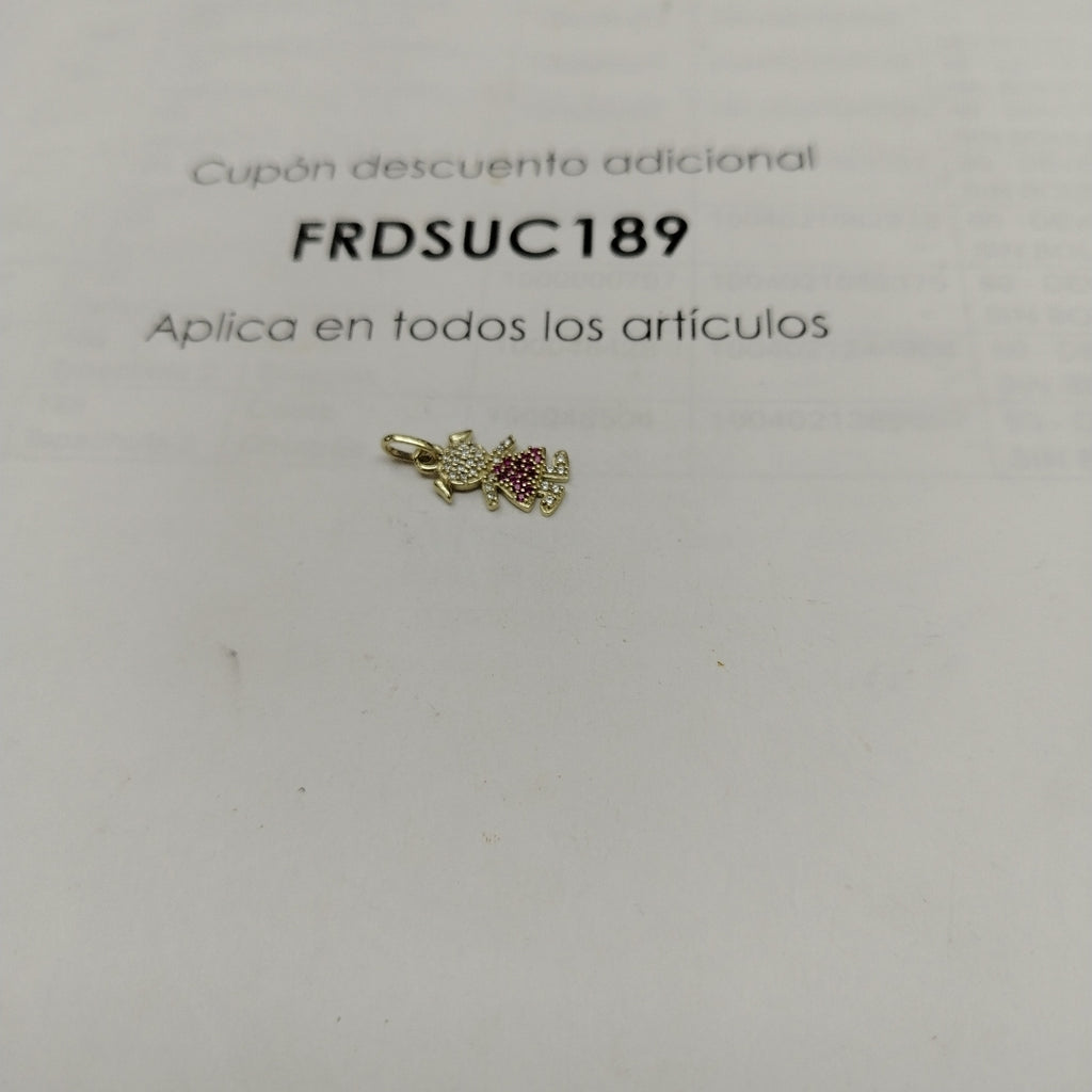 DIJE NIÑA CON CIRCONIAS Y PIEDRAS DE COLOR 10K 1.1 GR (NUEVO)