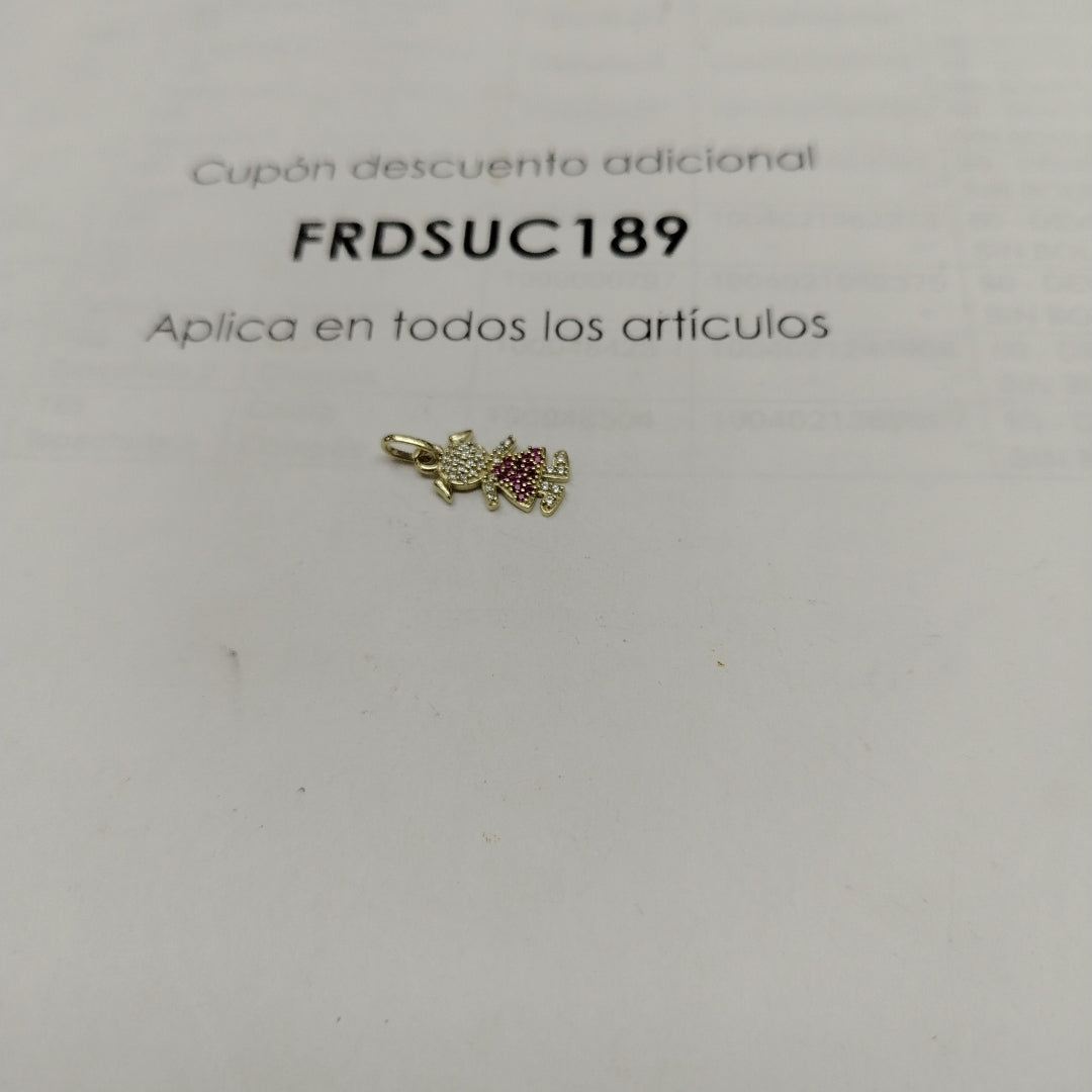 DIJE NIÑA CON CIRCONIAS Y PIEDRAS DE COLOR 10K 1.1 GR (NUEVO)