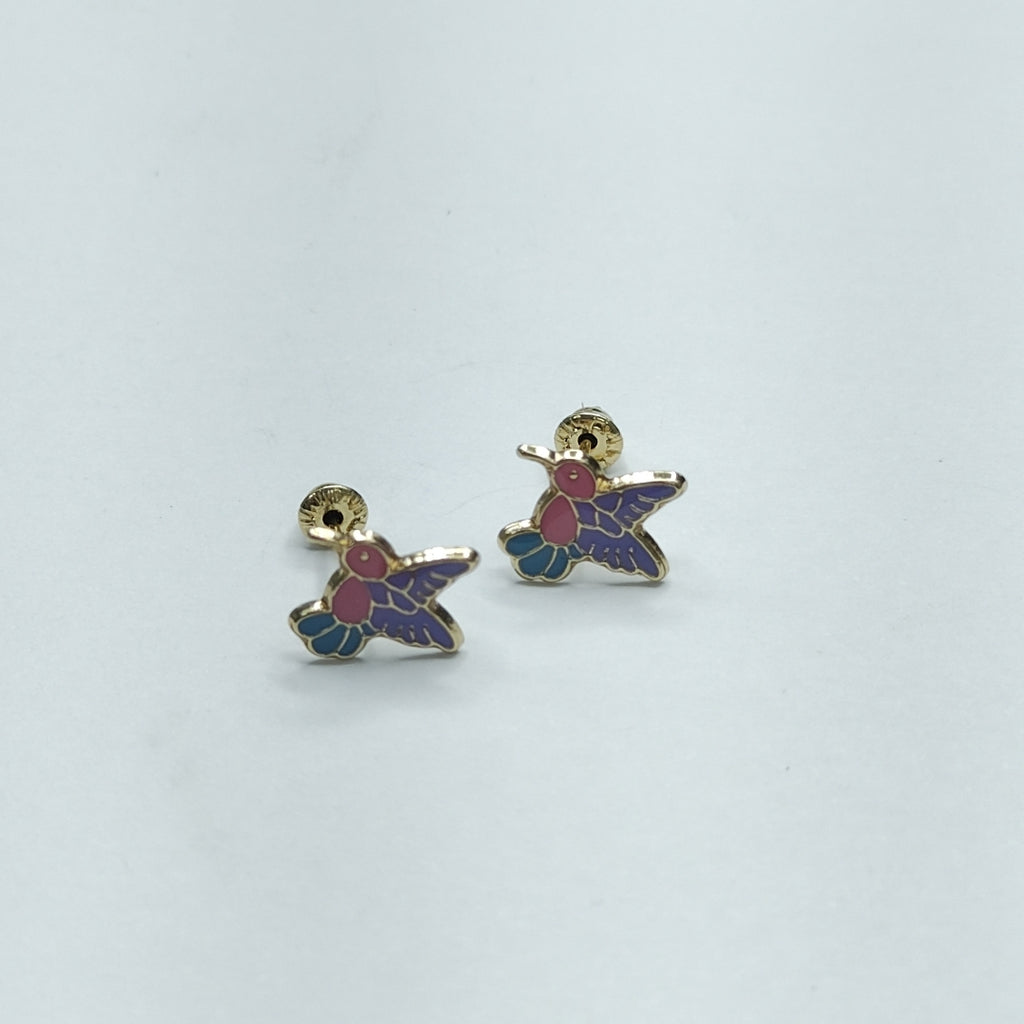 BROQUELES BROQUEL FIG COLIBRI ESMALTE ROSA 14K 0.2138 GR (NUEVO)