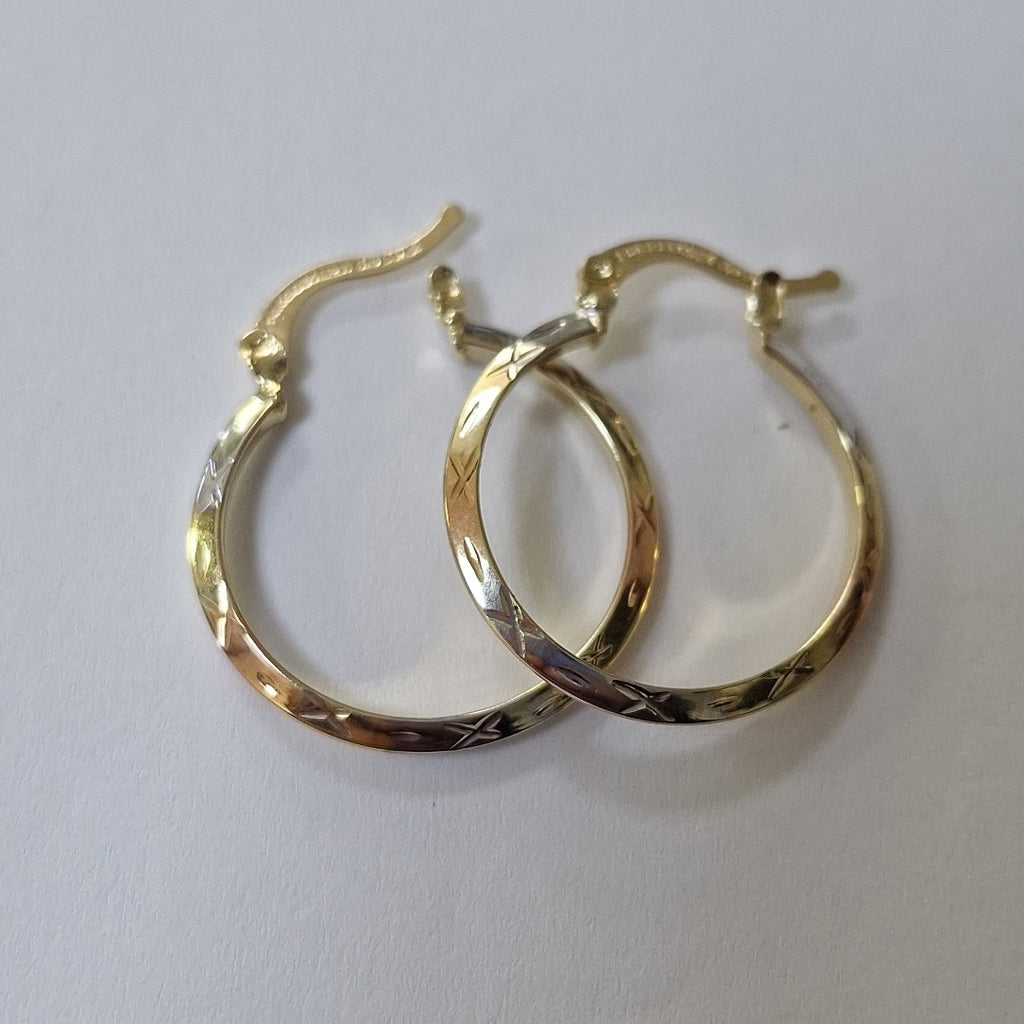ARETES TEJIDO ARRACADAS BISELADAS COMBINADAS 14K 1.4 GR (NUEVO)