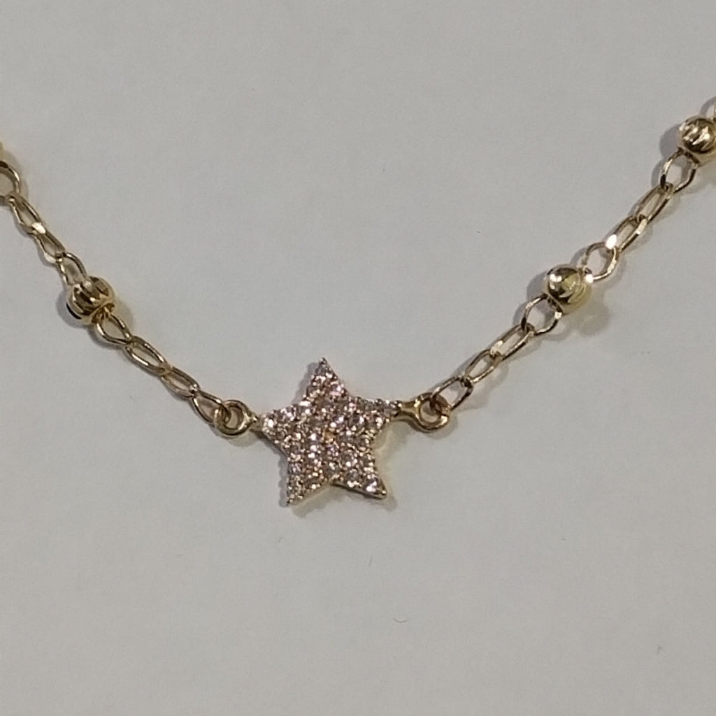 PULSERA ESPECIAL CON ESTRELLA Y CIRCONIAS 14K 18 CM 1.4 GR (NUEVO)